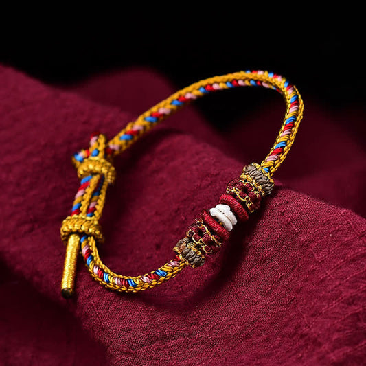 Ancient Tibetan Buddhist Red String Tradition Handmade Dunhuang Color Luck Braid String Bracelet