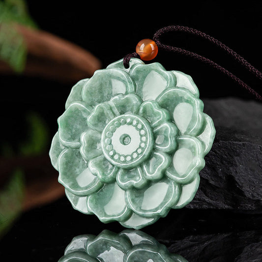 Jade Lotus Pattern Jade Luck Prosperity Necklace Pendant