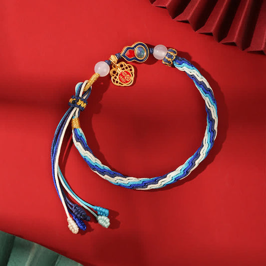 Tibetan Knot Protection 925 Sterling Silver Handmade Gourd Blessing String Reincarnation Knot Bracelet