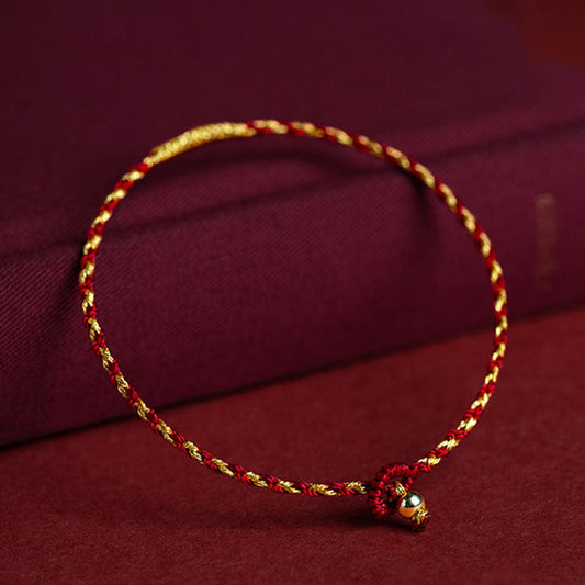 Ancient Tibetan Buddhist Red String Tradition 14K Gold Plated Handmade Red Gold Rope King Kong Knot Braided Luck Bracelet