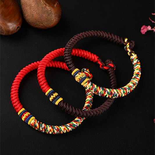 Ancient Tibetan Buddhist Red String Tradition Tibetan Handmade Multicolored Thread King Kong Knot Strength Braid String Bracelet