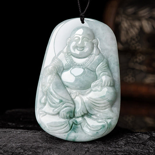 Buddha Energy Necklace Natural Jade Laughing Buddha Maitreya Buddha Luck String Necklace Pendant