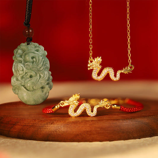 Jade 925 Sterling Silver Year Of The Dragon Auspicious Protection Bundle