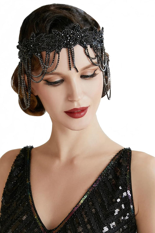 1920s Flapper Headpiece Roaring 20s Headband Great Gatsby Headband Chain for Women Vintage Hair Accessory