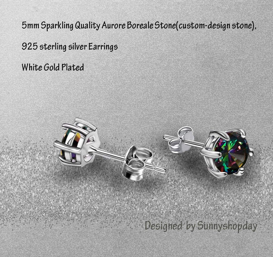 18ct White Gold Plated on 925 Sterling Silver,Rainbow Quartz Stone Hypoallergenic Tragus Cartilage Sleeper Earrings,Earring Stud Gift Box,Men Women…