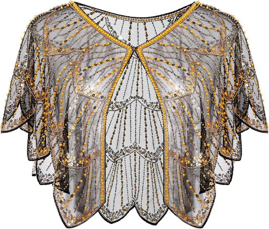 Women's 1920s Flapper Shawl - Sequin Beaded Evening Cape Bridal Shawl Cover Up for Party Accessories