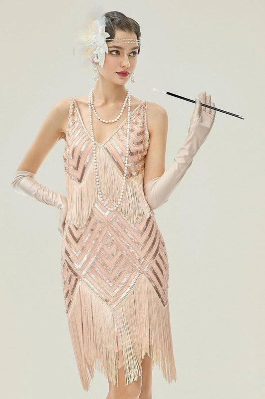 1920s Flapper Accessories Gatsby Costume Accessories Set 20s Flapper Headband Pearl Necklace Gloves Plastic Holder