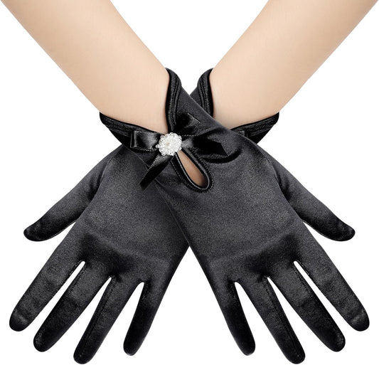 Satin Gloves for Women - Short Prom Gloves Wrist Tea Party Evening Elegant Accessories Wedding Opera Dinner Party