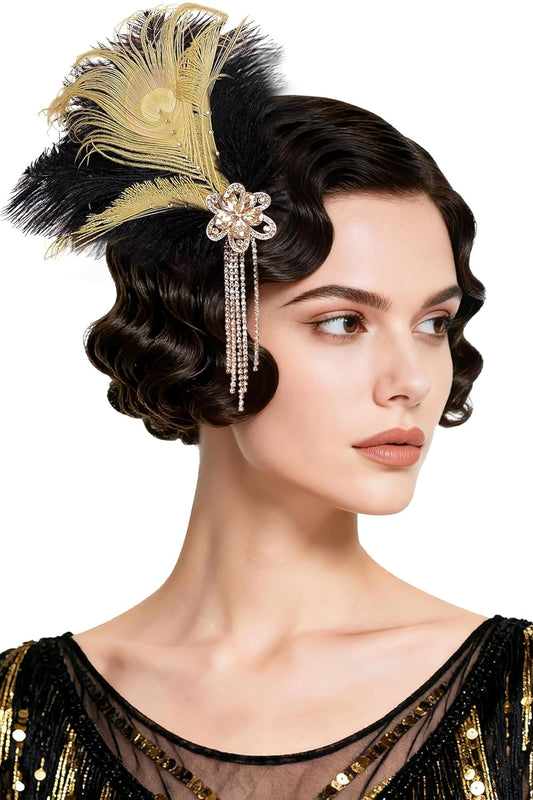 Peacock Fascinator with Rhinestones - Roaring 20s Flapper Fascinator for 1920s Hair Accessories