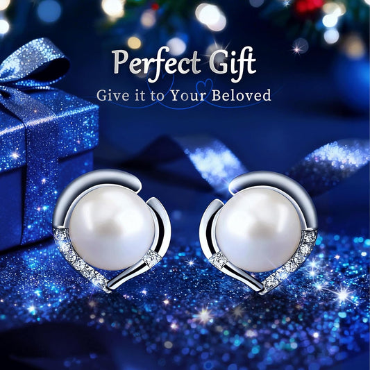 925 Sterling Silver Freshwater Pearl Earrings with Natural Pearls and Zircon Heart Design – Elegant and Light Luxury, Perfect Choice
