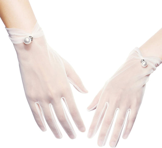 Wedding Lace Gloves - Ladies Mesh Tulle Short Tea Party & Banquet Gloves for Summer Dancing