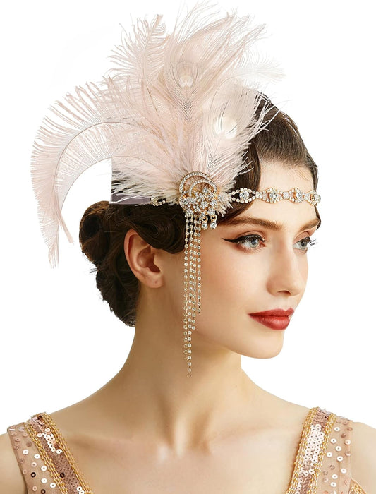 1920s Flapper Headpiece Headband - Roaring 20s Great Gatsby Feather Headband 1920s Flapper Gatsby Accessories