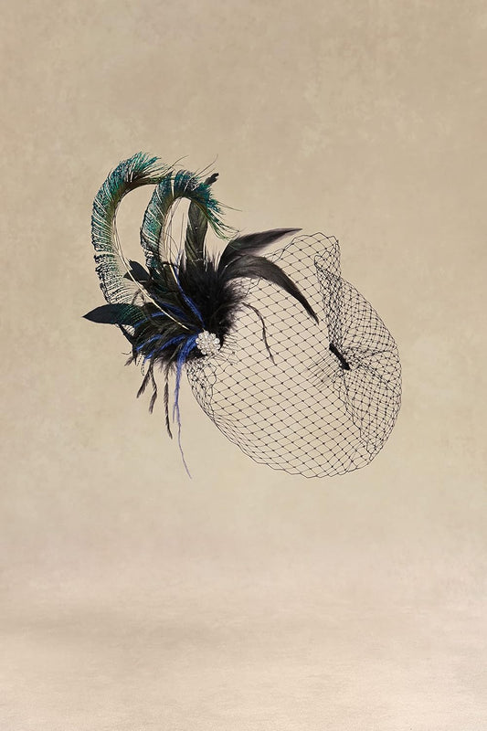 Veil Fascinator Hat for Women Peacock Feather Fascinators Hair Clip with Removable Veil Tea Party Hat Bridal Wedding