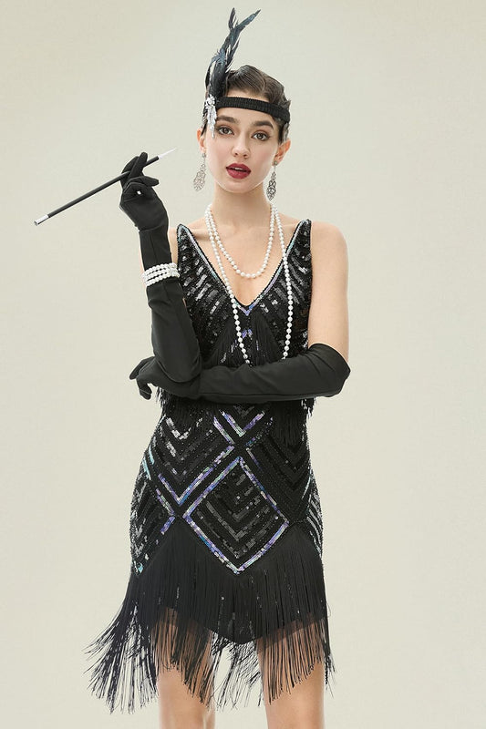 1920s Flapper Accessories Gatsby Costume Accessories Set 20s Flapper Headband Pearl Necklace Gloves Plastic Holder