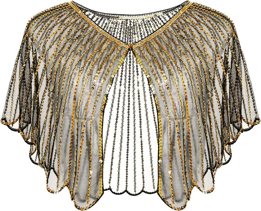 New Women's 1920s Flapper Shawl - Cover Up for Party Accessories Sequin Beaded Evening Cape