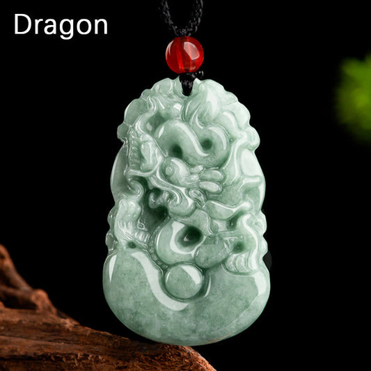 Jade Natural Green Jade 12 Chinese Zodiac Luck Prosperity Necklace Pendant