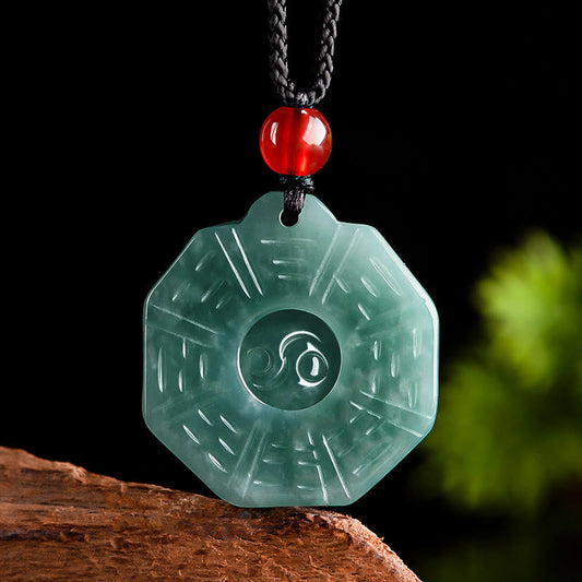 Jade Natural Jade FengShui Bagua Yin Yang Prosperity Necklace Pendant