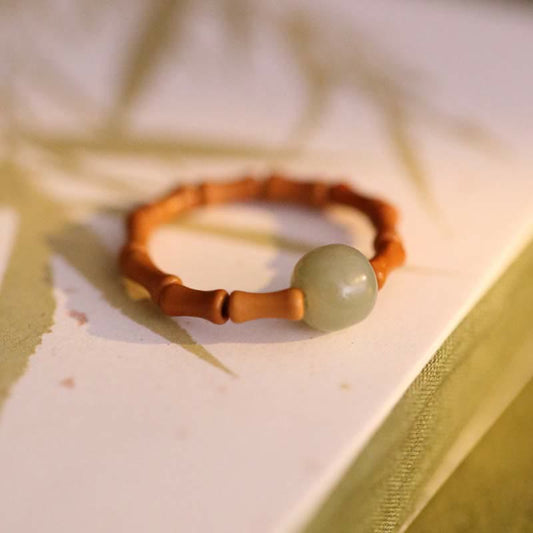 Jade Hetian Jade Beaded Bamboo Prosperity Luck Ring