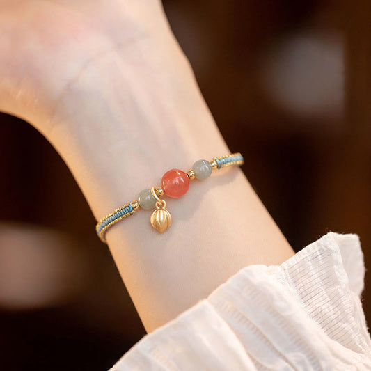 Jade Red Agate Jade Lotus Confidence Calm String Bracelet