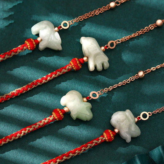 Jade 925 Sterling Silver Year of the Dragon Chinese Zodiac Jade Luck String Chain Bracelet