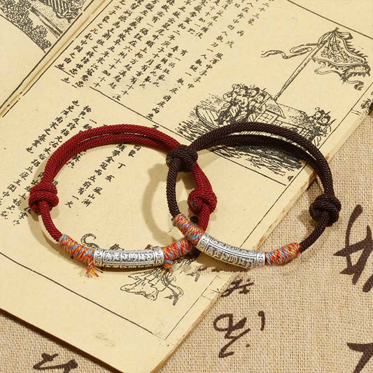 Ancient Tibetan Buddhist Red String Tradition Handmade 999 Sterling Silver Om Mani Padme Hum Protection Rope Bracelet