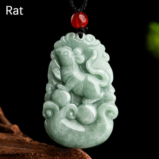 Jade Natural Green Jade 12 Chinese Zodiac Luck Prosperity Necklace Pendant