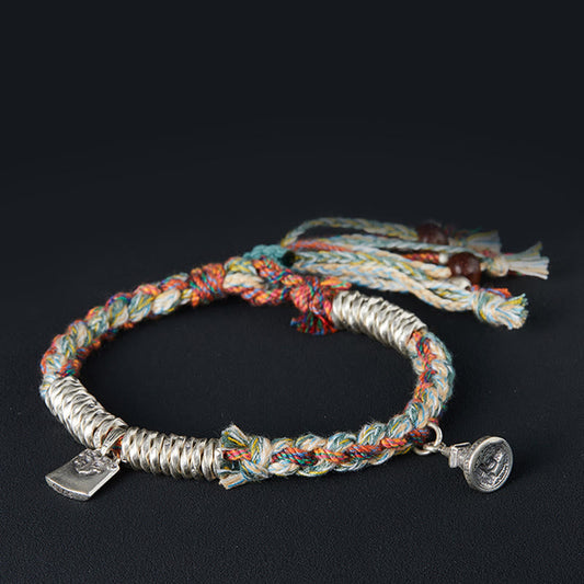 Ancient Tibetan Buddhist Red String Tradition 925 Sterling Silver Handmade Protection Multiple Strands Bracelet