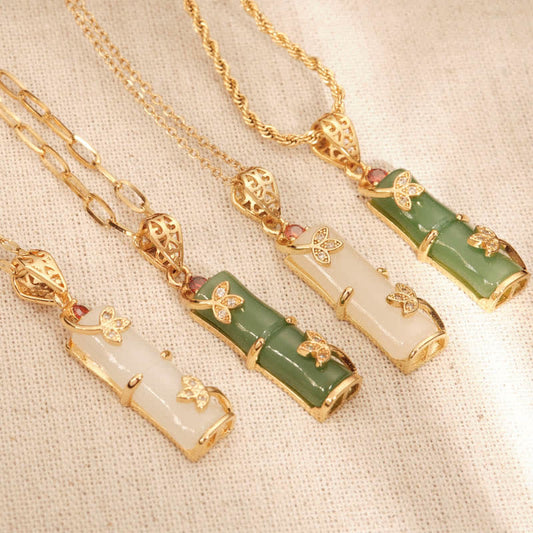 Jade White Jade Cyan Jade Bamboo Luck Protection Necklace Pendant
