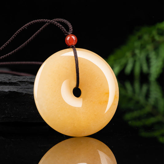 Jade Round Golden Silk Jade Peace Buckle Wealth Pendant Necklace
