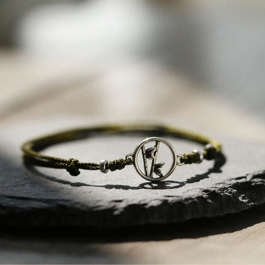 Ancient Tibetan Buddhist Red String Tradition 925 Sterling Silver Bamboo Luck String Bracelet