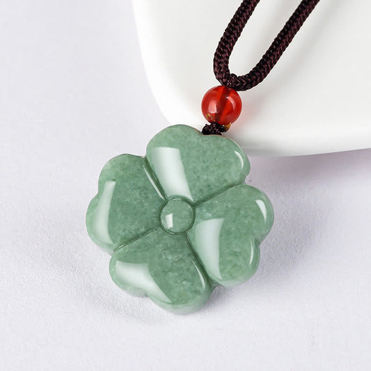 Jade Natural Lucky Four Leaf Clover Jade Prosperity Necklace Pendant