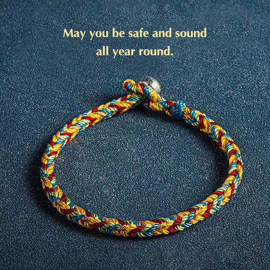 Ancient Tibetan Buddhist Red String Tradition "May you be safe and sound all year round" Lucky Multicolored Bracelet