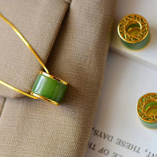 Jade Round Cyan Jade Luck Necklace Pendant