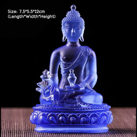 Spirituality Medicine Buddha Handmade Liuli Crystal Art Piece Compassion Statue Home Office Offering Decoration