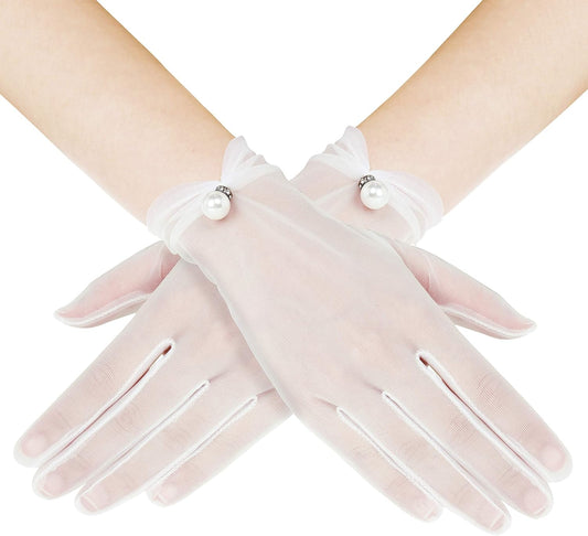 Wedding Lace Gloves - Ladies Mesh Tulle Short Tea Party & Banquet Gloves for Summer Dancing