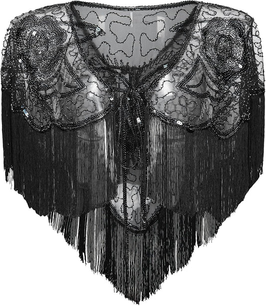1920s Shawl Wraps Gatsby Beaded Evening Cape Bridal Shawl for Evening Dresses Wedding Party