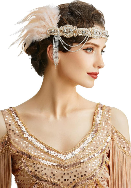 1920s Flapper Accessories Gatsby Costume Accessories Set 20s Flapper Headband Pearl Necklace Gloves