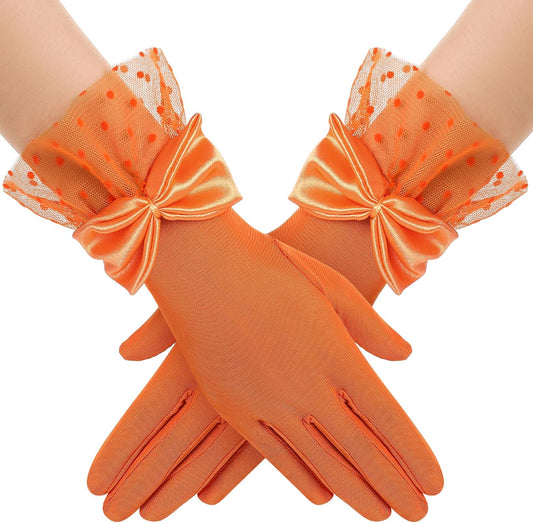 Lace Gloves for Women - Bow Short Prom Gloves Evening Elegant Accessories for Wedding Opera Party