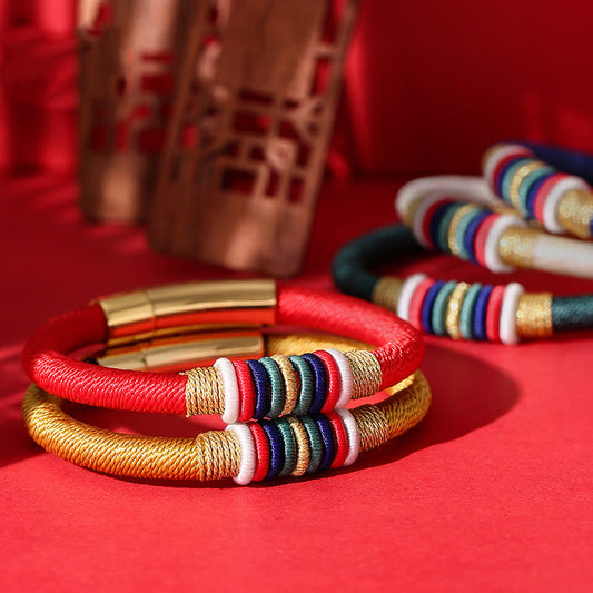 Ancient Tibetan Buddhist Red String Tradition Tibetan Handmade Colorful King Kong Knot Five Elements Luck Braid String Bracelet