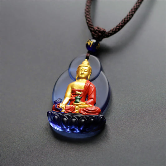 Buddha Energy Necklace Tibet Medicine Buddha Liuli Crystal Compassion Necklace Pendant