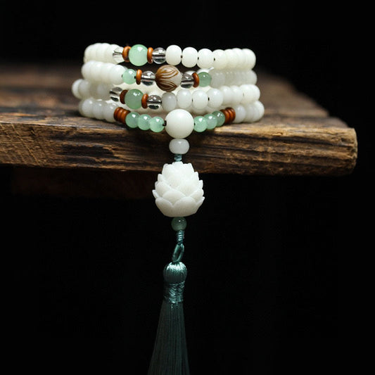 Spirituality Buddha Karma White Bodhi Seed Mala 108 Beads Protection Bracelet