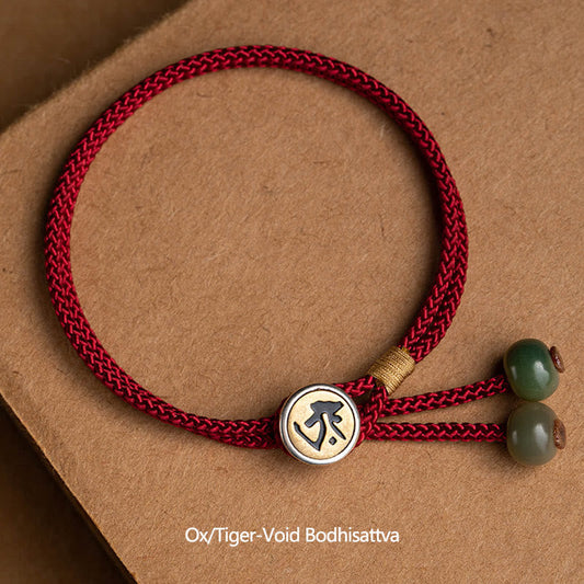 Ancient Tibetan Buddhist Red String Tradition 925 Sterling Silver Handmade Chinese Zodiac Natal Buddha Cyan Bodhi Seed Protection Braided Red String Bracelet