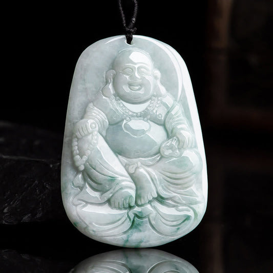 Spirituality Natural Jade Laughing Buddha Maitreya Buddha Luck String Necklace Pendant