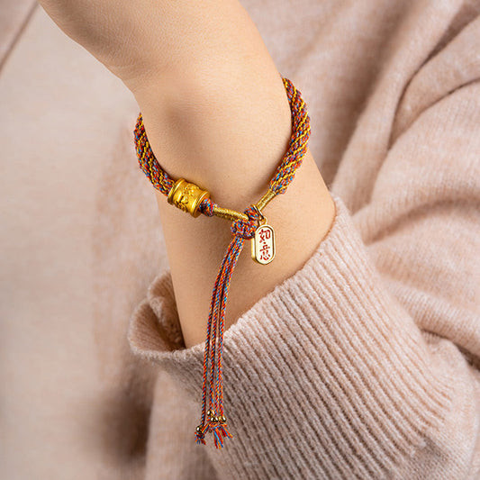 Ancient Tibetan Buddhist Red String Tradition Handmade Multicolored Tibetan Om Mani Padme Hum Ruyi Auspicious Charm Braided Bracelet