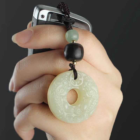 Jade PiXiu Jade Peace Buckle Abundance Wealth Key Chain