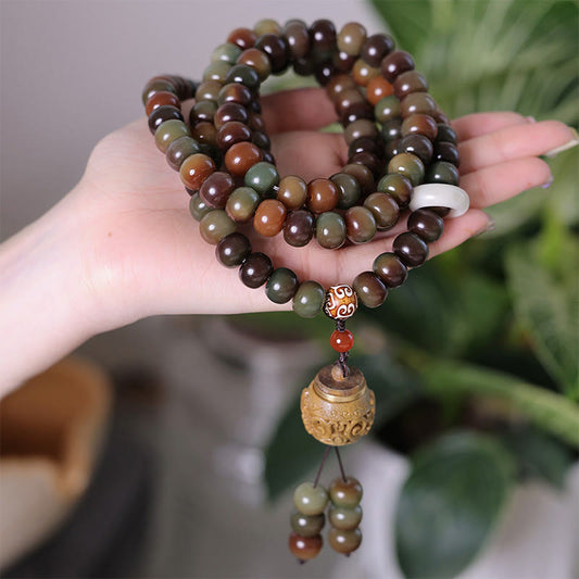 Spirituality Buddha Karma 108 Mala Beads Dunhuang Color Bodhi Seed Dzi Bead Keep Away Evil Spirits Bracelet