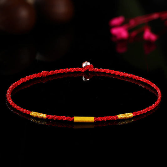 Ancient Tibetan Buddhist Red String Tradition 999 Gold Bead Handmade Four Thread Wishful Knots Braided Protection Bracelet