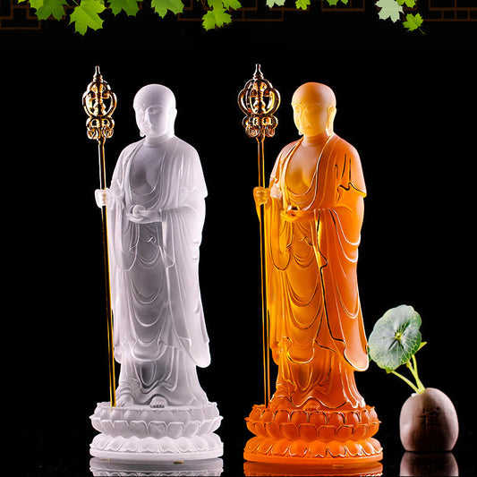 Spirituality Handmade Ksitigarbha Bodhisattva Figurine Liuli Crystal Art Piece Serenity Statue Home Decoration