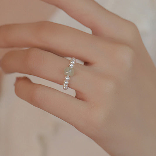 Jade Round Jade Pearl Beads Luck Ring