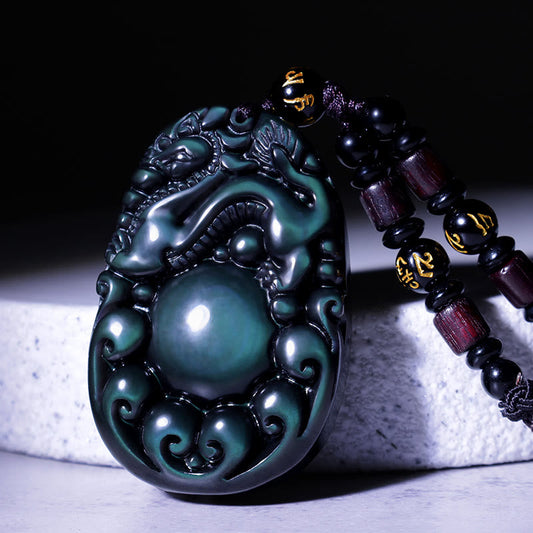 Spirituality Buddha Karma Tibetan Positive Rainbow Obsidian PiXiu Necklace